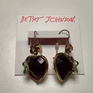 Betsey Johnson Gold and Dark Pink Heart Earrings